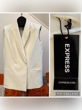 NWT Express Off White Long Double Breasted Dress Vest $108 MSRP